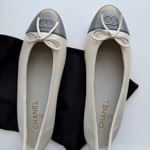 Chanel Light Gray/Dark Gray Ballet Flats - NEW